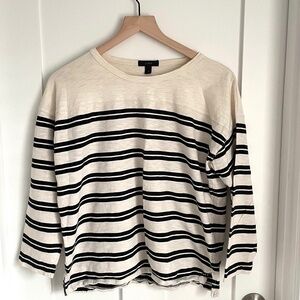 J Crew Off White Cream and Bkack Striped Shirt Medium M